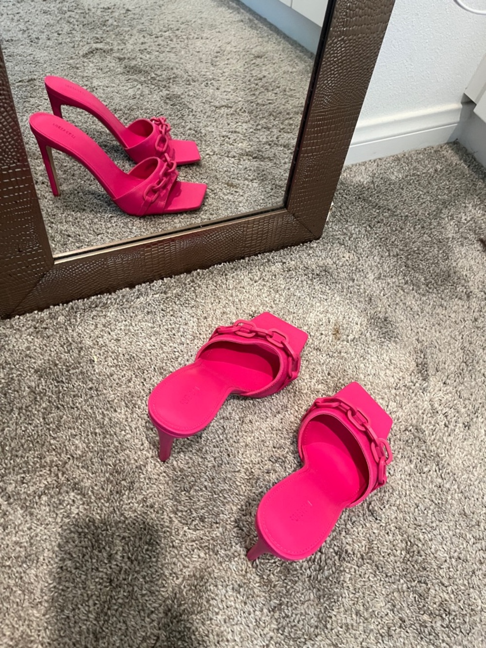 Forever 21 Hot Pink Chain-Trim Stiletto Slide
